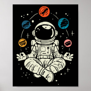 Meditating Astronaut Planets Space Yoga Lotus Kids Poster