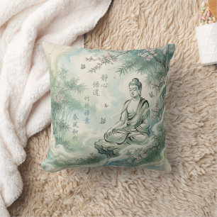 Meditating Buddha Bamboo Ink Art Cushion