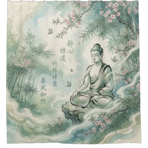 Meditating Buddha Bamboo Ink Art Shower Curtain