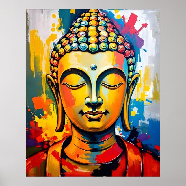 Meditating Buddha Colourful Abstract Art Painting Poster (Front)