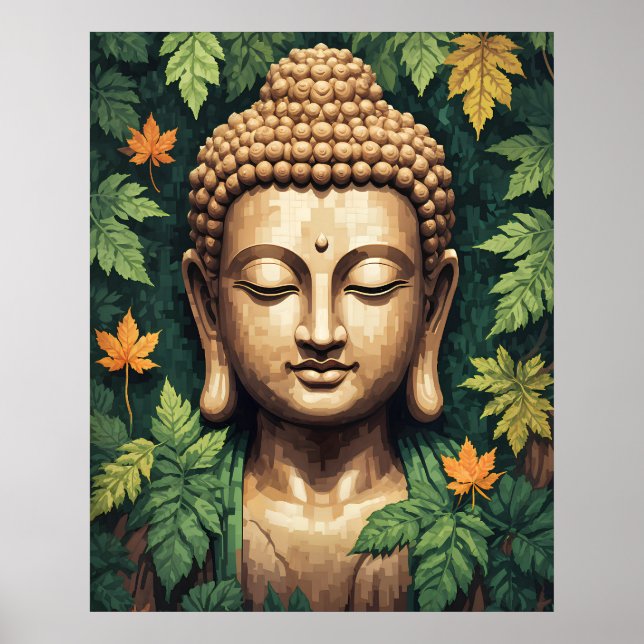 Meditating Buddha Modern Pixel Art Poster (Front)