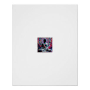 Meditating Buddha Radiant Burst Silhouette Poster