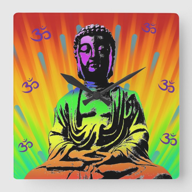 Meditating Buddha Square Wall Clock (Front)