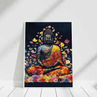 Meditating Buddha with Colourful Wildflowers