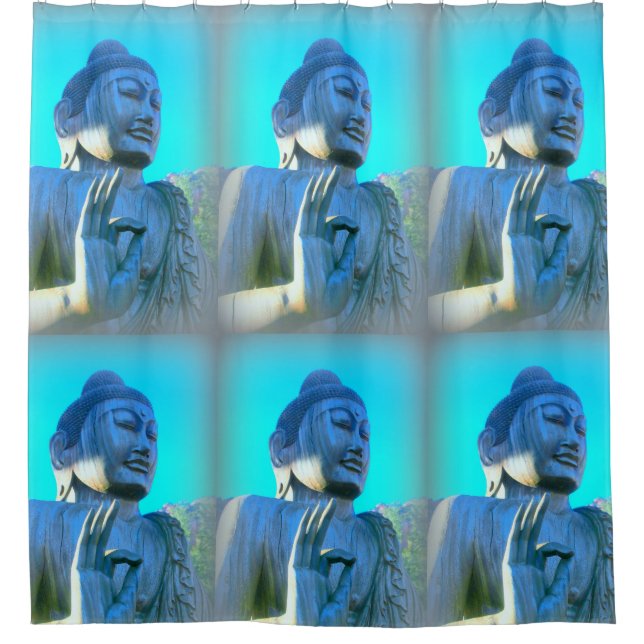 meditating buddha with mudra blue shower curtain (Front)