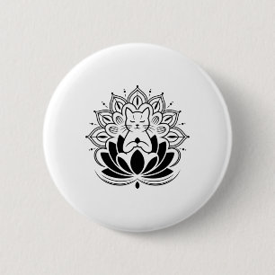 Meditating Cat Lotus Flower Zen Yoga Enthusiast Te 6 Cm Round Badge