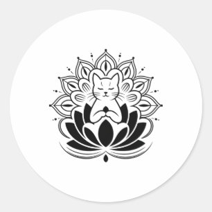 Meditating Cat Lotus Flower Zen Yoga Enthusiast Te Classic Round Sticker