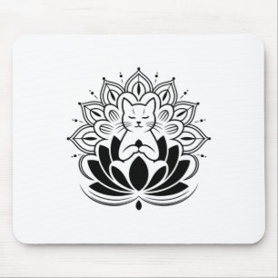 Meditating Cat Lotus Flower Zen Yoga Enthusiast Te Mouse Pad