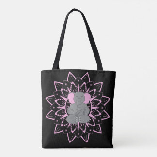 Meditating Elephant Yoga Mandala Design Tote Bag