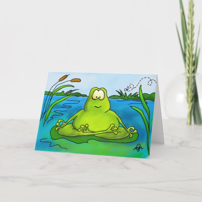 Meditating frog art print card (Front)