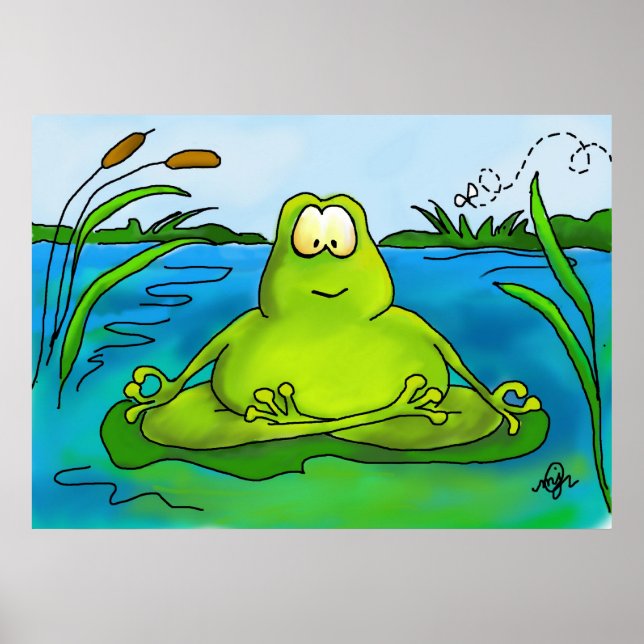 Meditating frog art print or poster (Front)