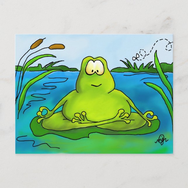 Meditating frog art print postcard (Front)