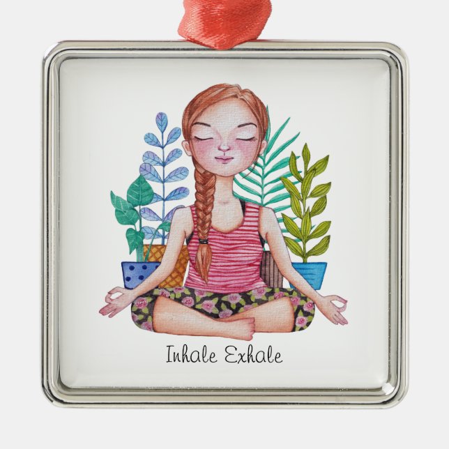 Meditating Girl With  Plants Metal Ornament (Front)