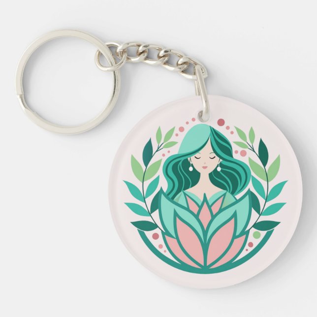 Meditating in the Garden Zen Key Ring (Front)