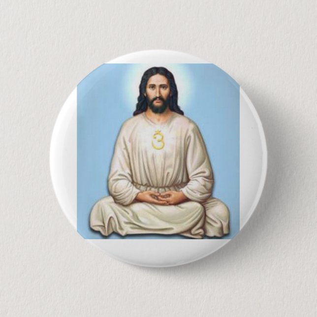 Meditating Jesus with Om 6 Cm Round Badge (Front)
