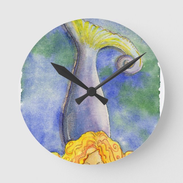 Meditating Mellow Mermaid Round Clock (Front)