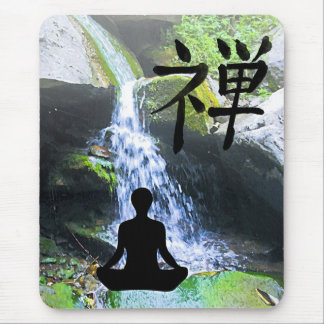 Meditating Silhouette by Waterfall Mouse Pad