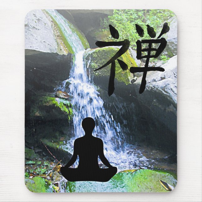 Meditating Silhouette by Waterfall Mouse Pad (Front)