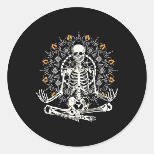 Meditating Skeleton Mandala Yoga Graphic For Hallo Classic Round Sticker