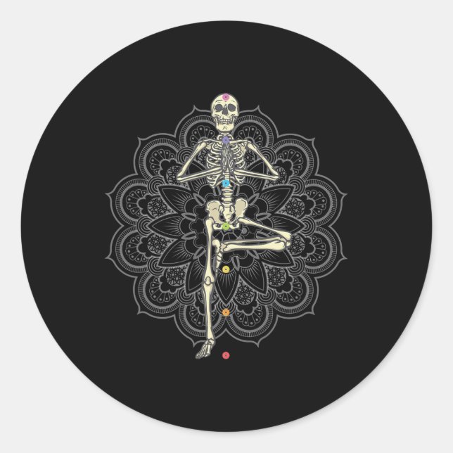 Meditating Skeleton Yoga  Classic Round Sticker (Front)