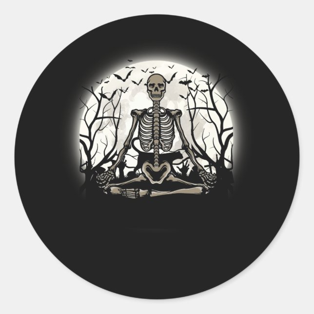 Meditating Skeleton Yoga Lover Halloween Moon Cost Classic Round Sticker (Front)