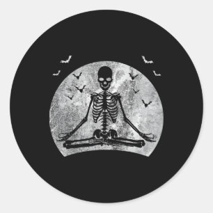 Meditating Skeleton Yoga Lover Halloween Moon Cost Classic Round Sticker