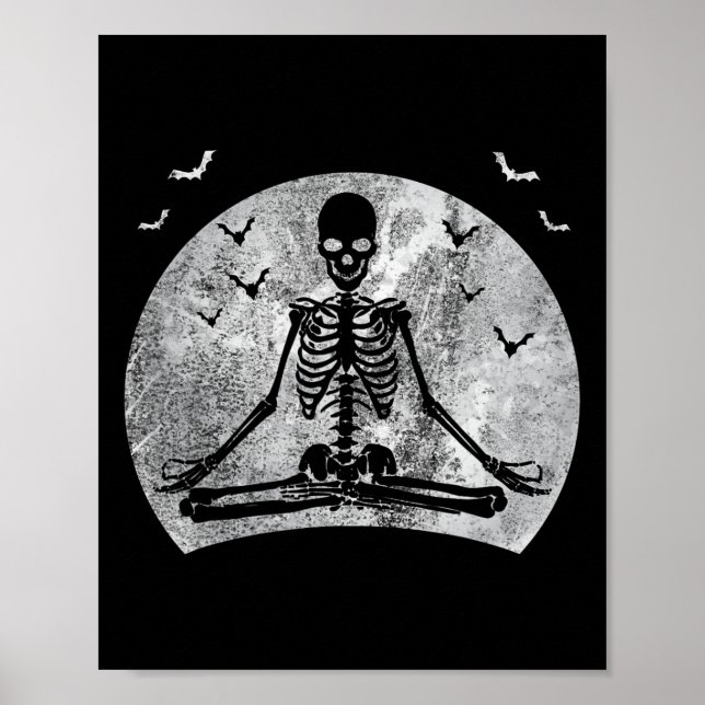Meditating Skeleton Yoga Lover Halloween Moon Cost Poster (Front)