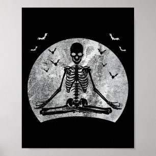 Meditating Skeleton Yoga Lover Halloween Moon Cost Poster