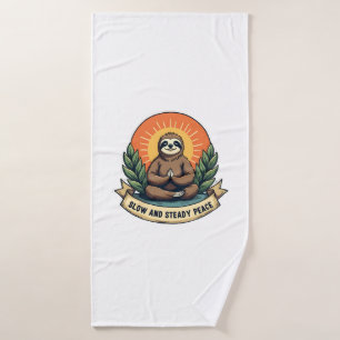Meditating Sloth Vintage Relaxed Humour Design 2 Bath Towel