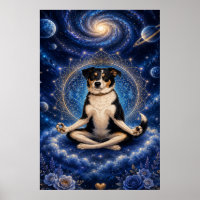 Meditating Tricolor Dog Cosmic Zen Yoga Mandala Po