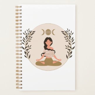 Meditating woman moon phases leaf boho classic planner