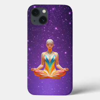 Meditating woman & starry purple sky iPhone 13 case
