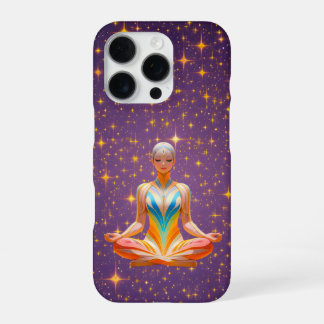 Meditating woman & starry purple sky iPhone 16 pro case