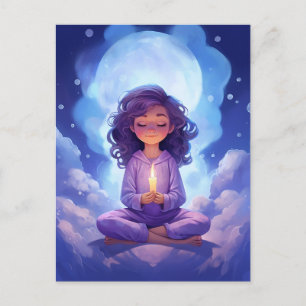 Meditating Yoga Celestial Clouds Blush Pink Blue Postcard