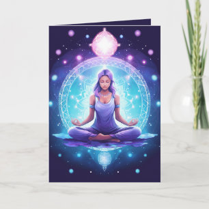 Meditating Yoga Crystals Amethyst Lotus Birthday Card