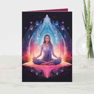 Meditating Yoga Crystals Vibrant Colour Birthday Card