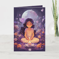 Meditating Yoga Girl Crystal Purple Lotus Birthday