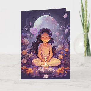 Meditating Yoga Girl Crystal Purple Lotus Birthday Card
