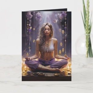 Meditating Yoga Girl, Crystals Amethyst Birthday Card