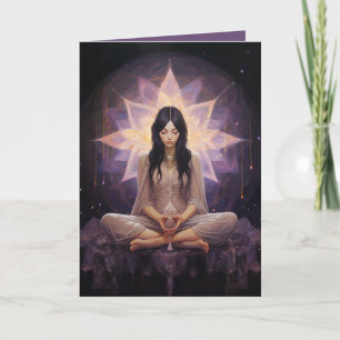  Meditating Yoga Girl, Crystals Amethyst Birthday Card