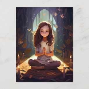 Meditating Yoga Girl Sun Afternoon Light Butterfly Postcard