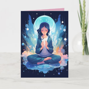 Meditating Yoga Moon Clouds Celestial Birthday Card
