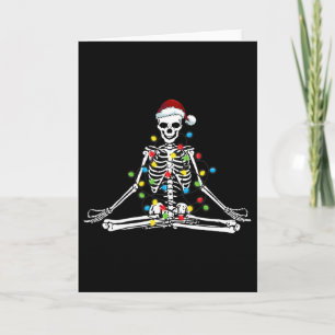 Meditating Yoga Pose Skeleton In Christmas Lights Card