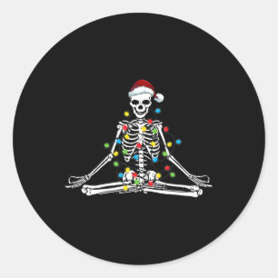 Meditating Yoga Pose Skeleton In Christmas Lights  Classic Round Sticker