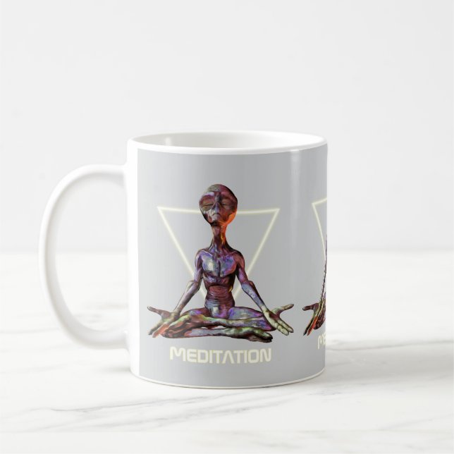 Meditation. Alien in tranquil pose Coffee Mug (Left)