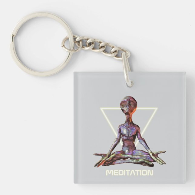 Meditation. Alien in tranquil pose Key Ring (Front)