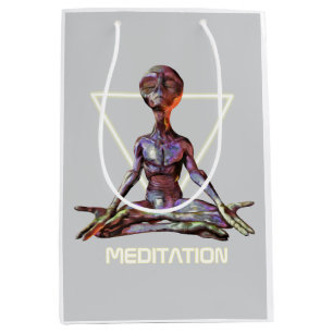 Meditation. Alien in tranquil pose Medium Gift Bag