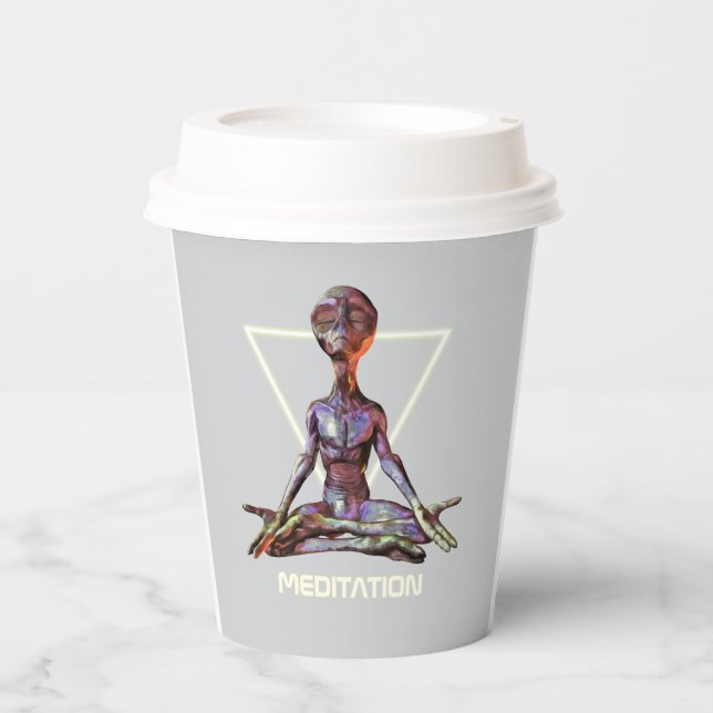 Meditation. Alien in tranquil pose Paper Cups (Front)