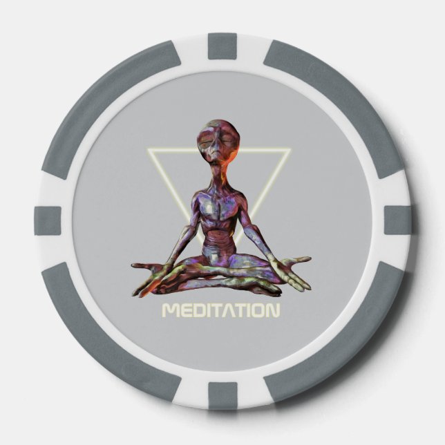 Meditation. Alien in tranquil pose Poker Chips (Front)