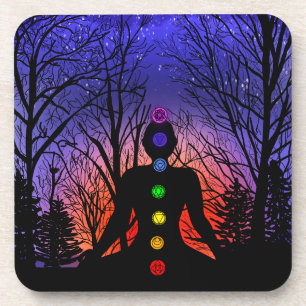 Meditation and the Trees on a starry night Sunset  Coaster